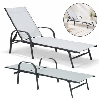 Leżak ogrodowy, regulowane oparcie, podłokietnik, wodoodporny materiał LE05SZ