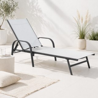 Leżak ogrodowy, regulowane oparcie, podłokietnik, wodoodporny materiał LE05SZ