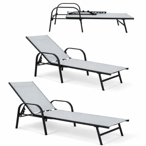 Leżak ogrodowy, regulowane oparcie, podłokietnik, wodoodporny materiał LE05SZ