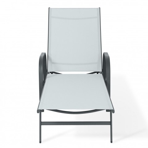 Leżak ogrodowy, regulowane oparcie, podłokietnik, wodoodporny materiał LE05SZ