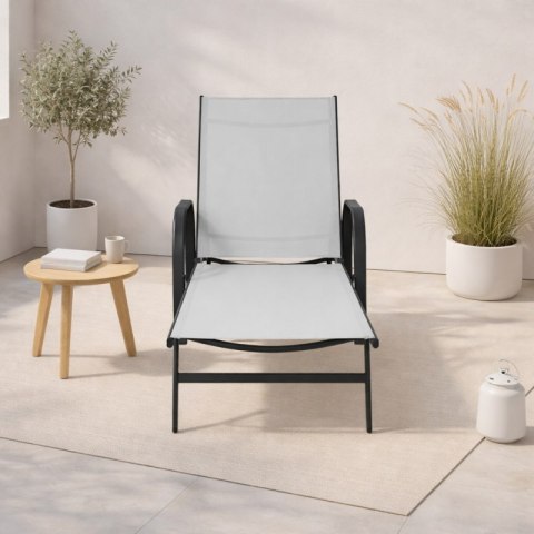 Leżak ogrodowy, regulowane oparcie, podłokietnik, wodoodporny materiał LE05SZ