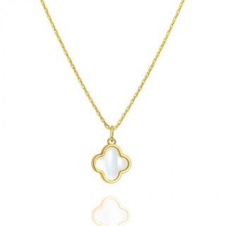 Naszyjnik stal szlachetna pozłacana 14k złotem, Biała Koniczynka, masa perłowa NST2220