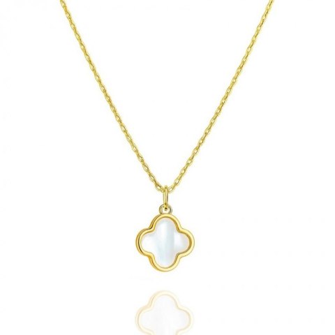 Naszyjnik stal szlachetna pozłacana 14k złotem, Biała Koniczynka, masa perłowa NST2220