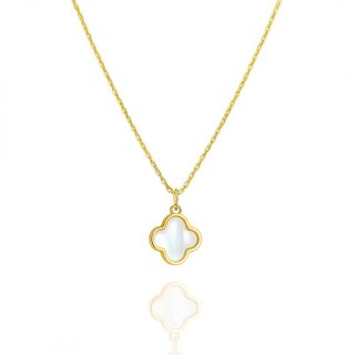 Naszyjnik stal szlachetna pozłacana 14k złotem, Biała Koniczynka, masa perłowa NST2220