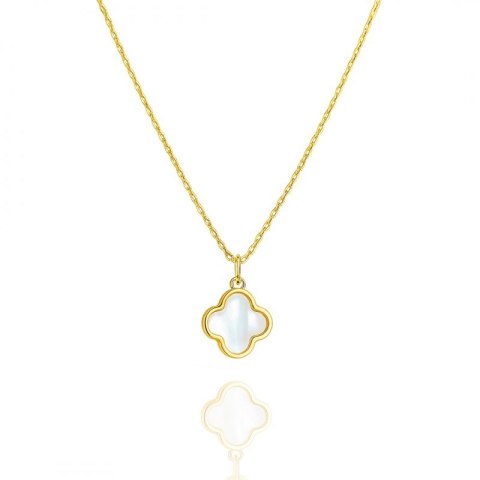 Naszyjnik stal szlachetna pozłacana 14k złotem, Biała Koniczynka, masa perłowa NST2220