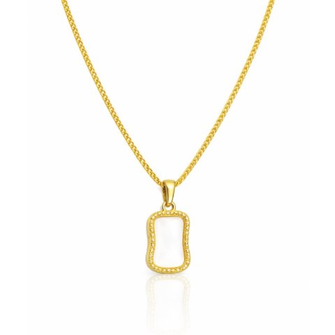 Naszyjnik stal szlachetna pozłacana 14k złotem, Biały Wisiorek Prostokąt NST2218