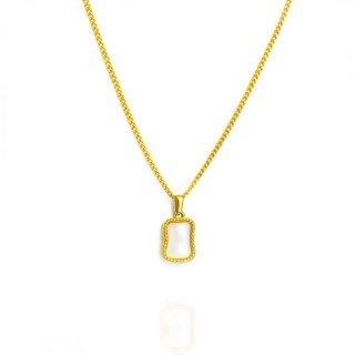 Naszyjnik stal szlachetna pozłacana 14k złotem, Biały Wisiorek Prostokąt NST2218