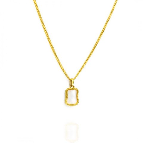 Naszyjnik stal szlachetna pozłacana 14k złotem, Biały Wisiorek Prostokąt NST2218