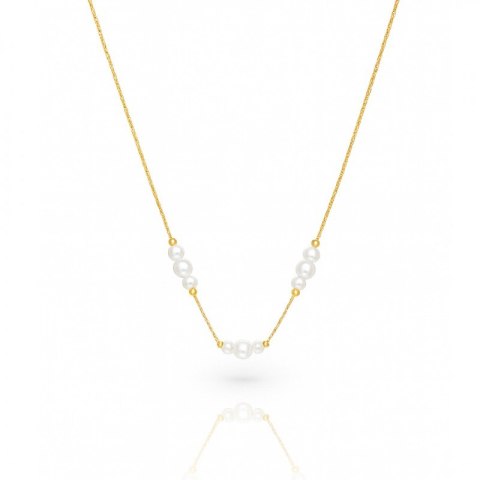 Naszyjnik stal szlachetna pozłacana 14k złotem, Perełki NST2216