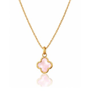 Naszyjnik stal szlachetna pozłacana 14k złotem, różowa Koniczynka delikatna NST2262