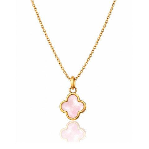 Naszyjnik stal szlachetna pozłacana 14k złotem, różowa Koniczynka delikatna NST2262