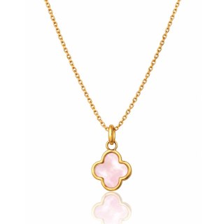 Naszyjnik stal szlachetna pozłacana 14k złotem, różowa Koniczynka delikatna NST2262