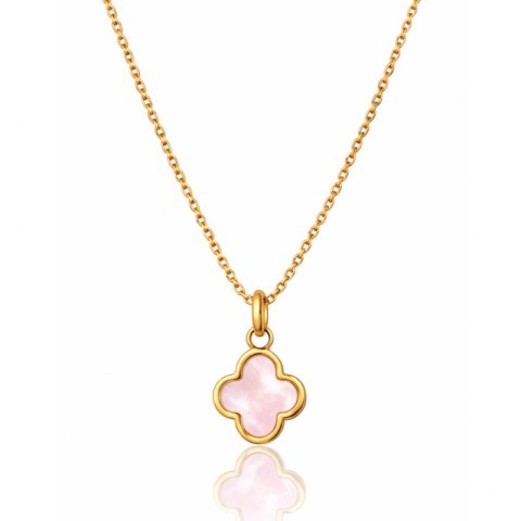 Naszyjnik stal szlachetna pozłacana 14k złotem, różowa Koniczynka delikatna NST2262