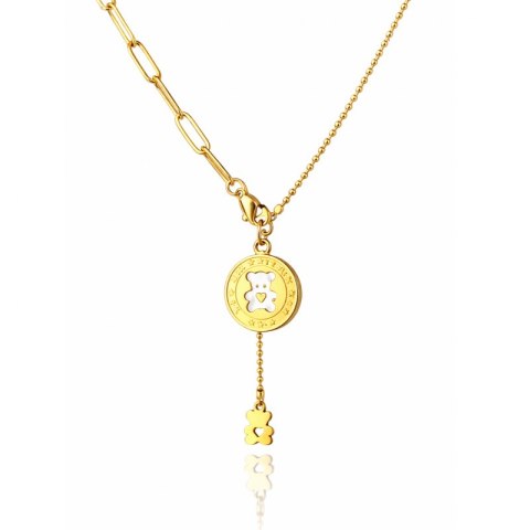 Naszyjnik stal szlachetna pozłacana 14k złotem, zwisający MIŚ z serduszkiem NST2261