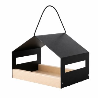 Nowoczesny karmnik, domek dla ptaków, duży metalowy, drewniana podstawa PT06