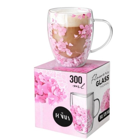Szklanka termiczna z kwiatami w środku, gipsówka hortensje róż 300 ml 1szt SZK165