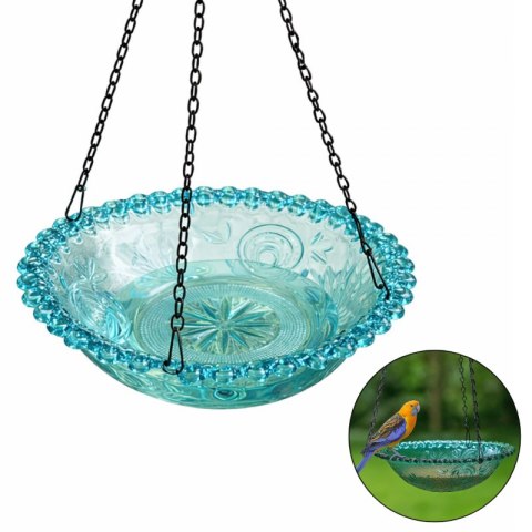 Wiszący karmnik, poidełko ogrodowe dla ptaków, misa błękitna do zabawy i kąpieli PT07