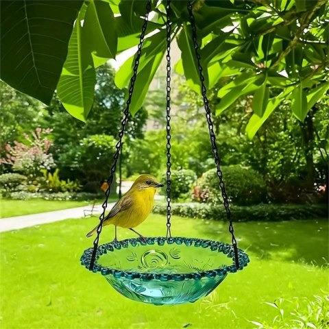Wiszący karmnik, poidełko ogrodowe dla ptaków, misa błękitna do zabawy i kąpieli PT07