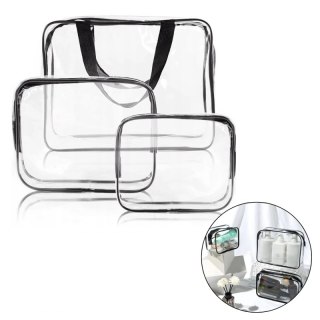 Zestaw kosmetyczek 3w1, transparentne 3 rozmiary, wodoodporne Czerń KS154