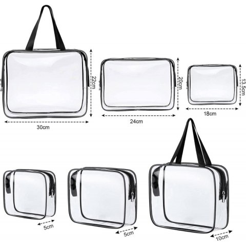 Zestaw kosmetyczek 3w1, transparentne 3 rozmiary, wodoodporne Czerń KS154