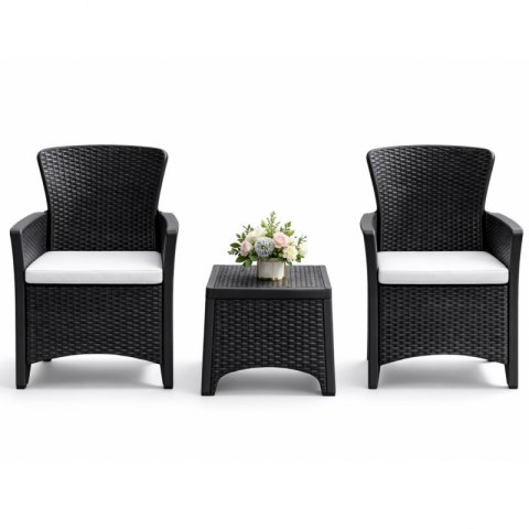 Zestaw mebli ogrodowych Bella antracyt 3w1 Stolik+2fotele imitacja rattanu SC08