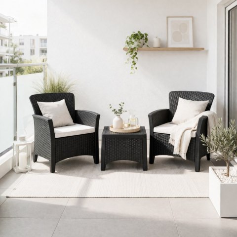 Zestaw mebli ogrodowych Bella antracyt 3w1 Stolik+2fotele imitacja rattanu SC08