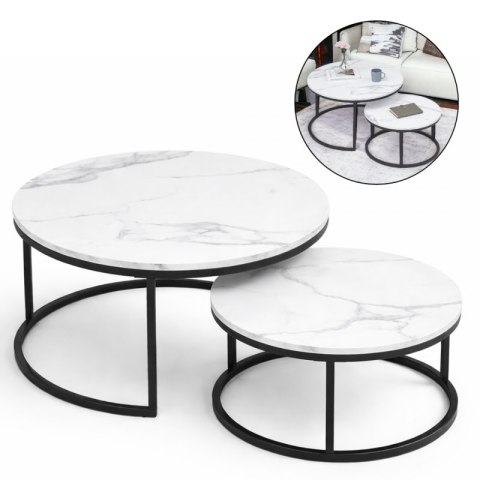 Zestaw okrągłych stolików kawowych 2w1 biały marmur 60 i 80 cm STL14