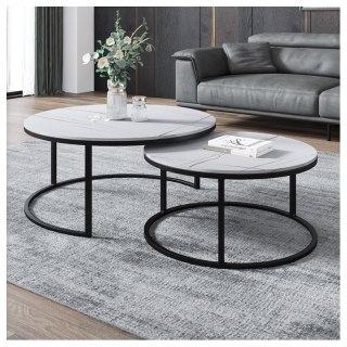 Zestaw okrągłych stolików kawowych 2w1 biały marmur 60 i 80 cm STL14