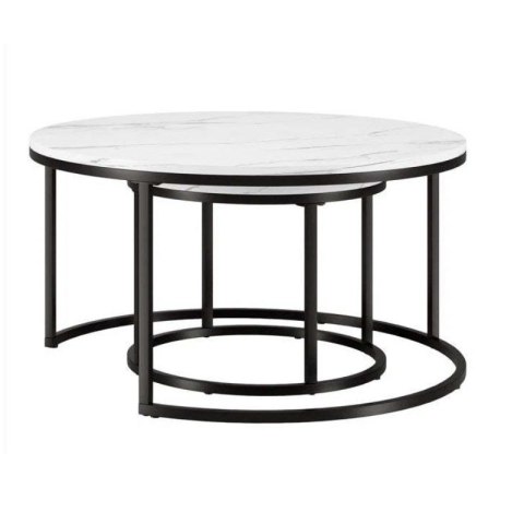 Zestaw okrągłych stolików kawowych 2w1 biały marmur 60 i 80 cm STL14