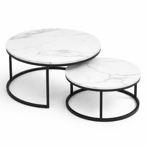 Zestaw okrągłych stolików kawowych 2w1 biały marmur 60 i 80 cm STL14