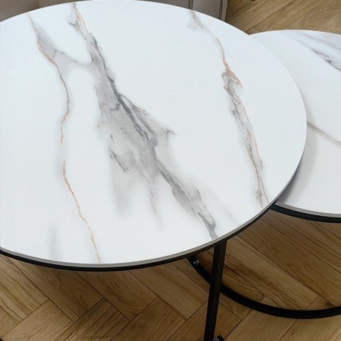 Zestaw okrągłych stolików kawowych 2w1 biały marmur 60 i 80 cm STL14