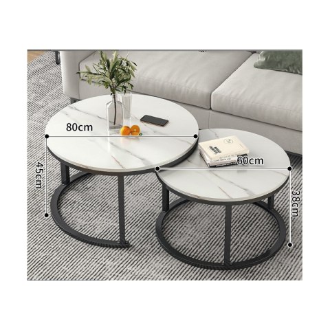 Zestaw okrągłych stolików kawowych 2w1 biały marmur 60 i 80 cm STL14