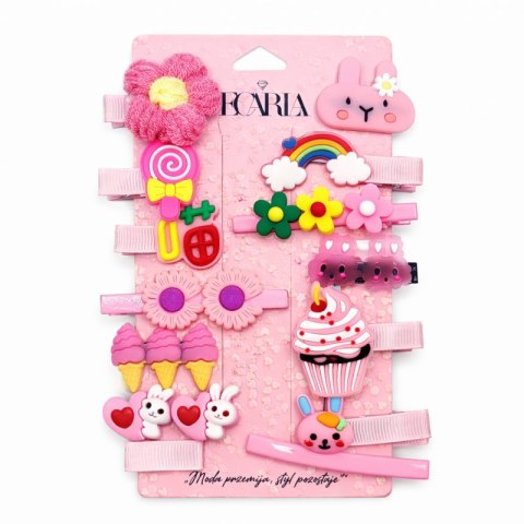 Zestaw pakiet 14w1 spinek wsuwek do włosów, kwiatki, lato róż SP446
