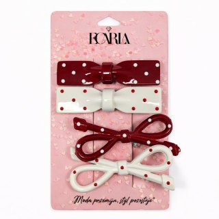 Zestaw pakiet 4w1 spinek wsuwek do włosów, KOKARDY czerwone białe kropki PINK SP452