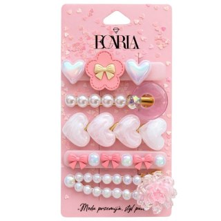 Zestaw pakiet 5w1 spinek wsuwek do włosów, białe, kokardki róż SP455