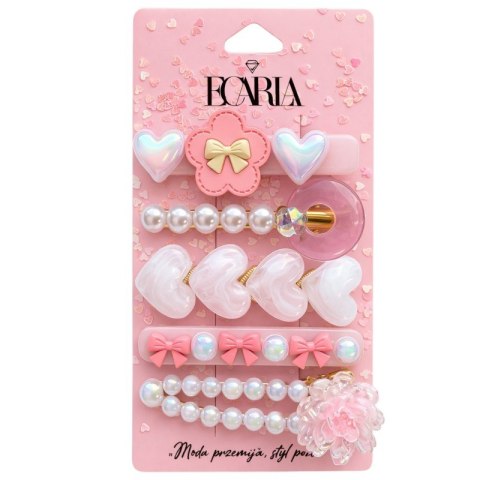 Zestaw pakiet 5w1 spinek wsuwek do włosów, białe, kokardki róż SP455