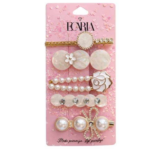 Zestaw pakiet 5w1 spinek wsuwek do włosów, białe, perły, kwiat, kokarda SP457